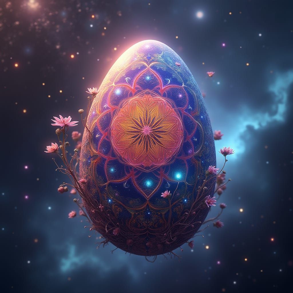 Surreal Easter Egg Embodies Cosmic Mystery in Iridescent Spl...