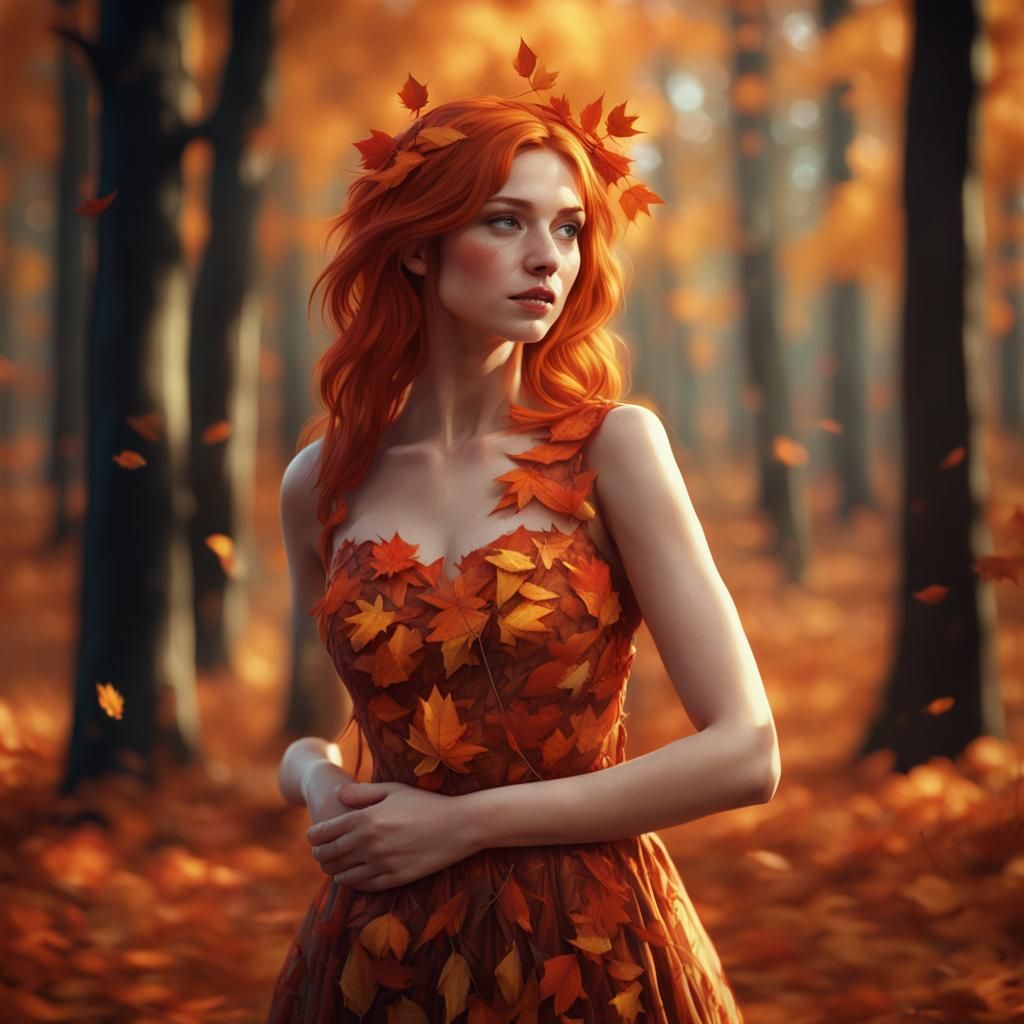 Happy Redhead in Autumn Forest Painting