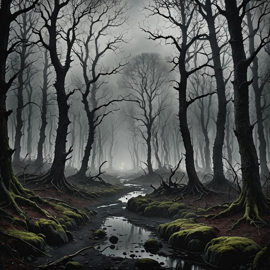 Ominous Dark Fantasy Haunted Forest Landscape