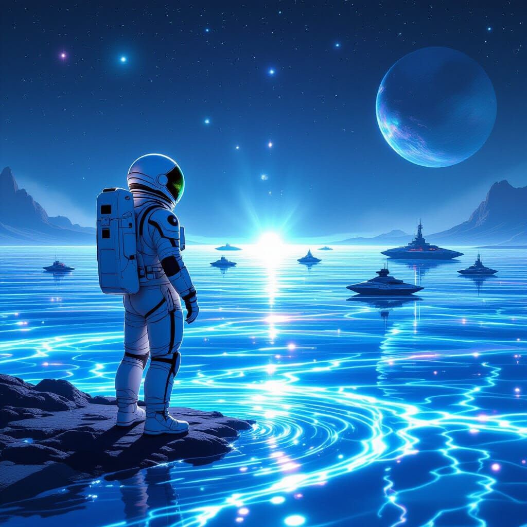 Astronaut on Distant Planet in Sci-Fi Style