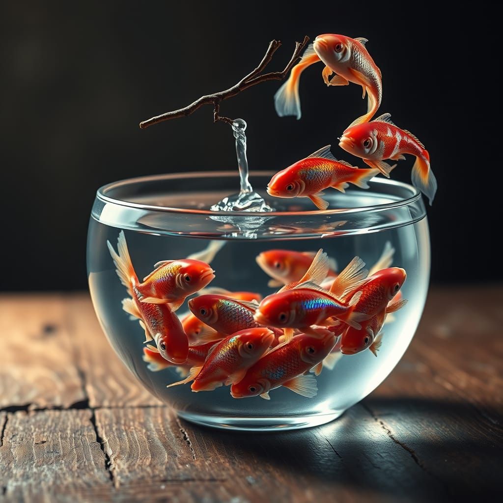 Crystal Apple with Koi Fish: Hyperrealistic Still Life