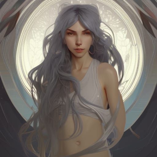 Silver-Haired Goddess in Art Nouveau Style