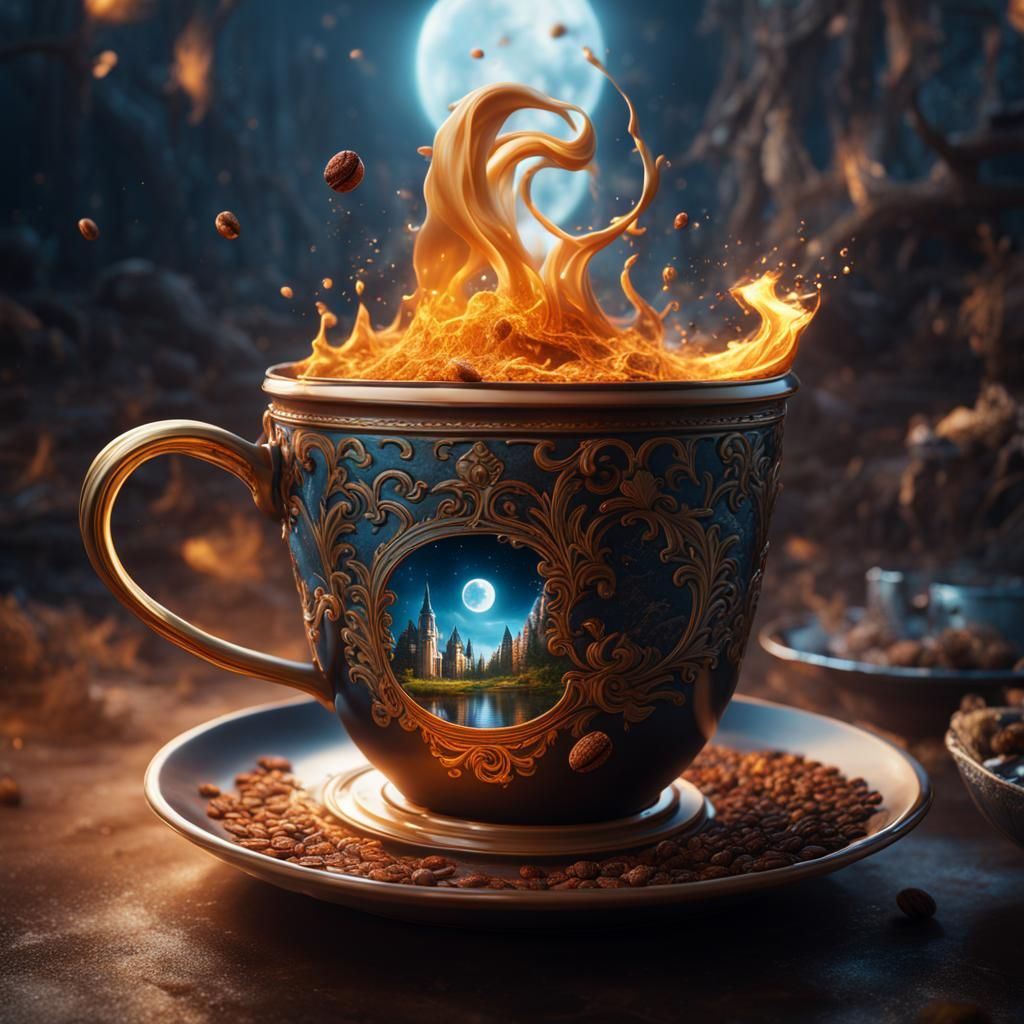 Magical Coffee Cup: Detailed Matte Painting