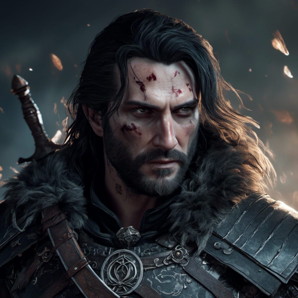 Witcher-Inspired Portrait with Scar, Hyperrealistic Digital ...