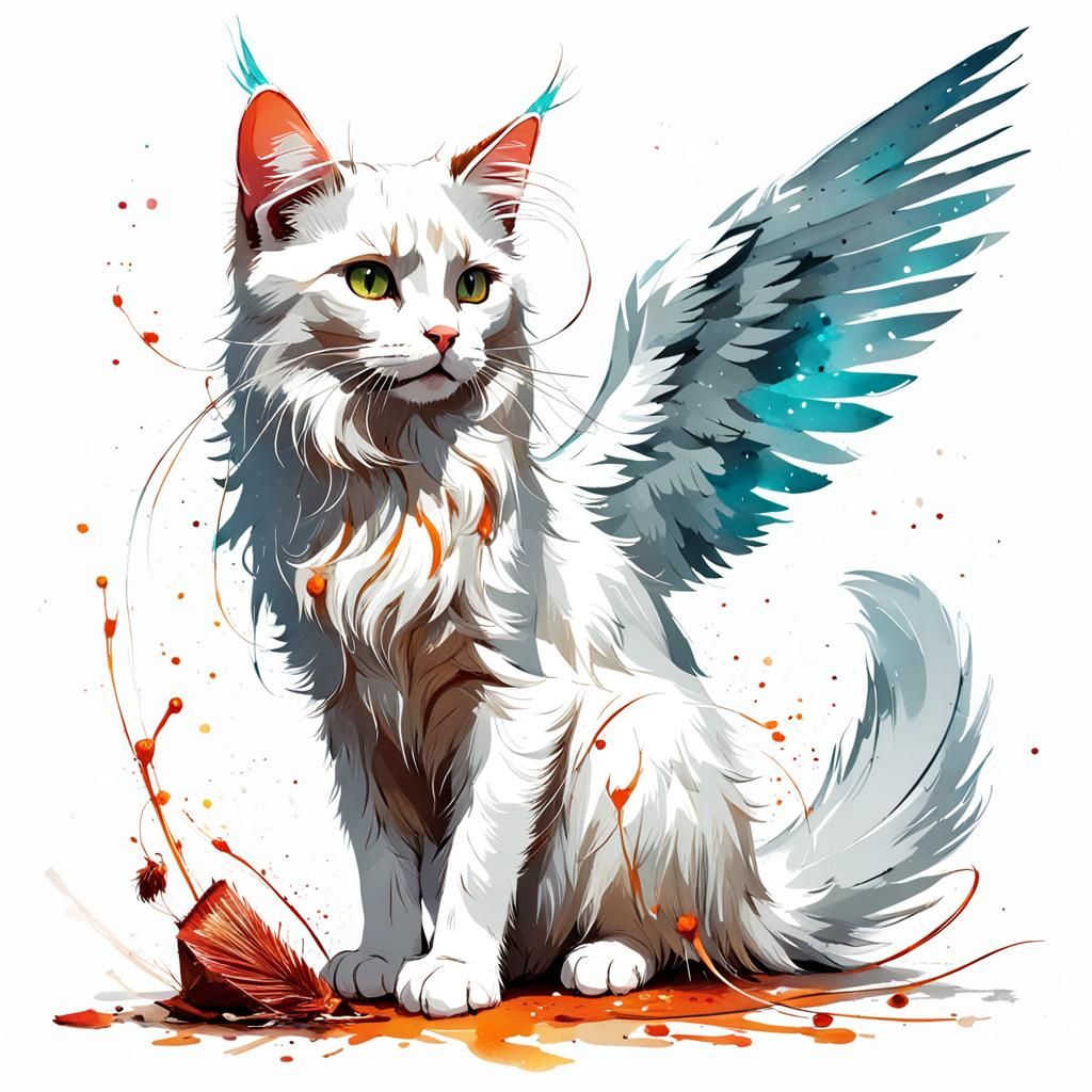 Furry Angel Cat Painting Splash Art