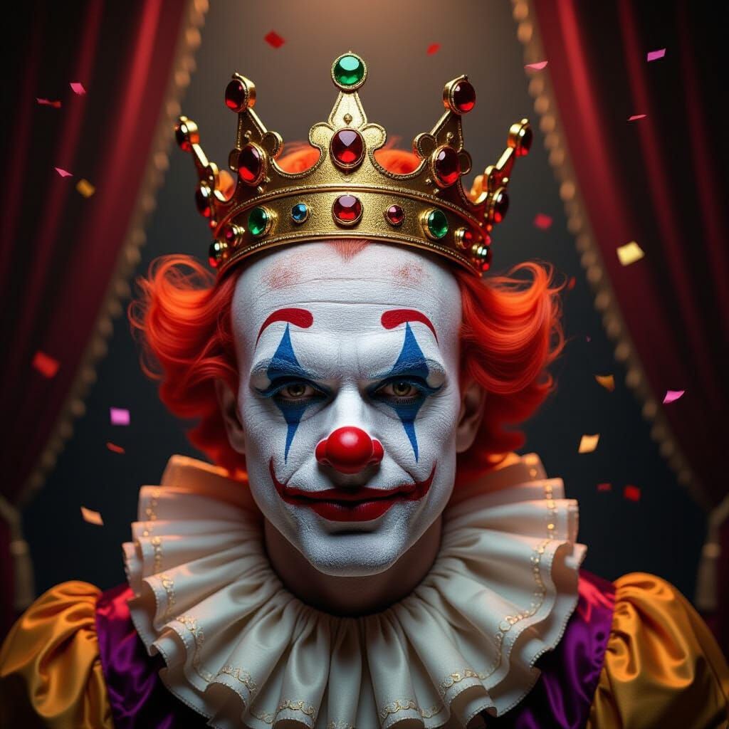 Surreal Clown King in Dramatic Spotlight