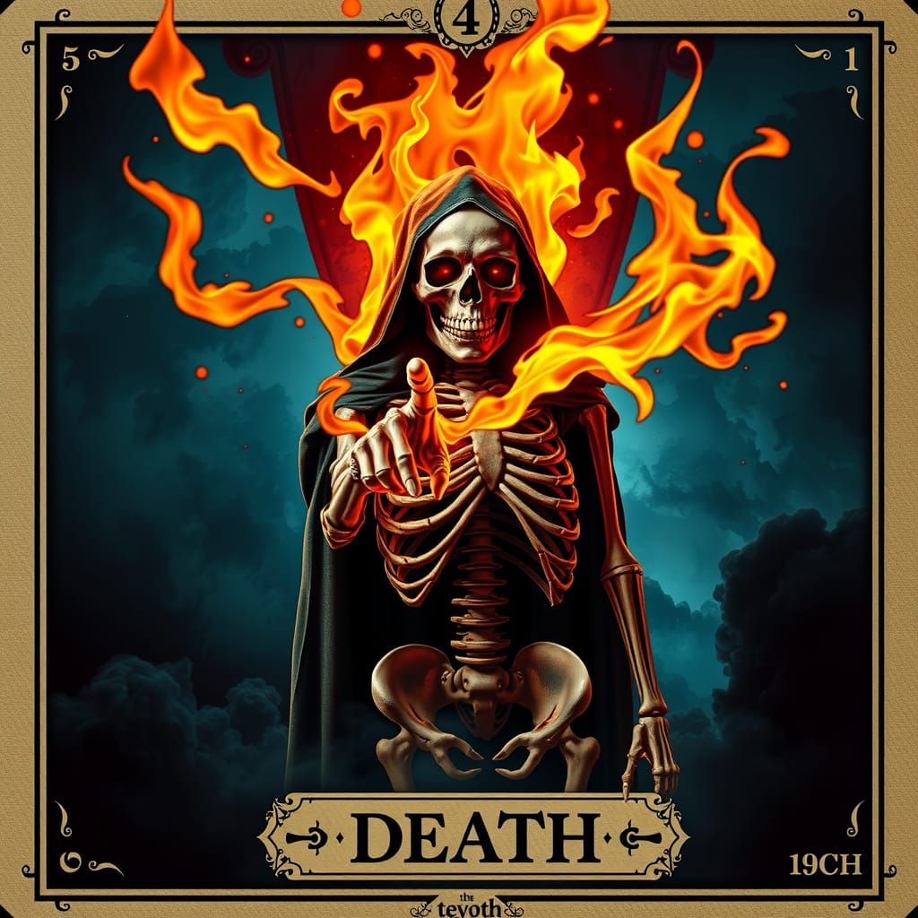 Flaming Death Tarot Card in Cinematic Style