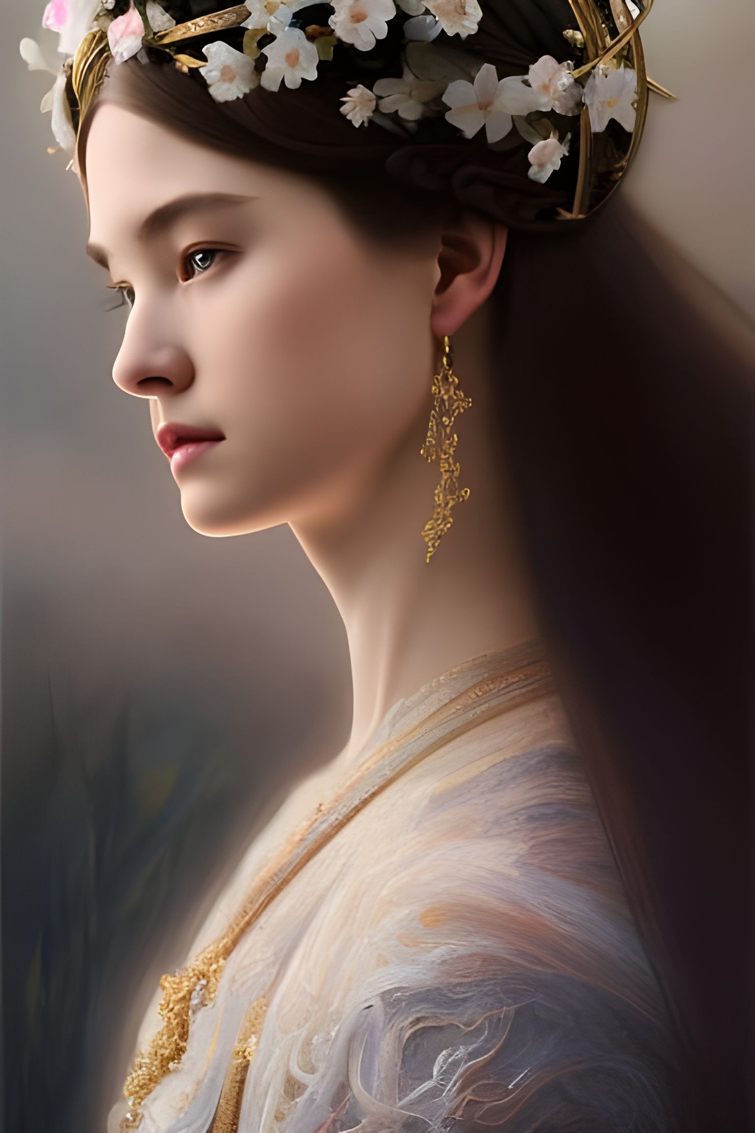 Beautiful Chinese Goddess with Lotus Crown Portrait