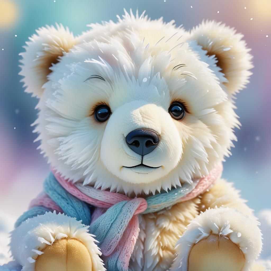 Kawaii Polar Bear in Snowy Scene: Digital Art