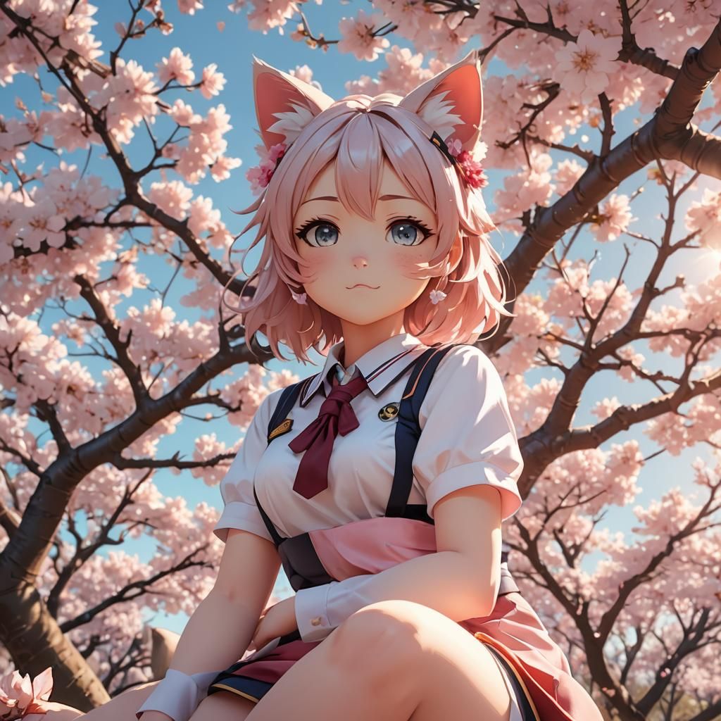 Sakura Cat Girl in Manga-Style 3D Anime Art