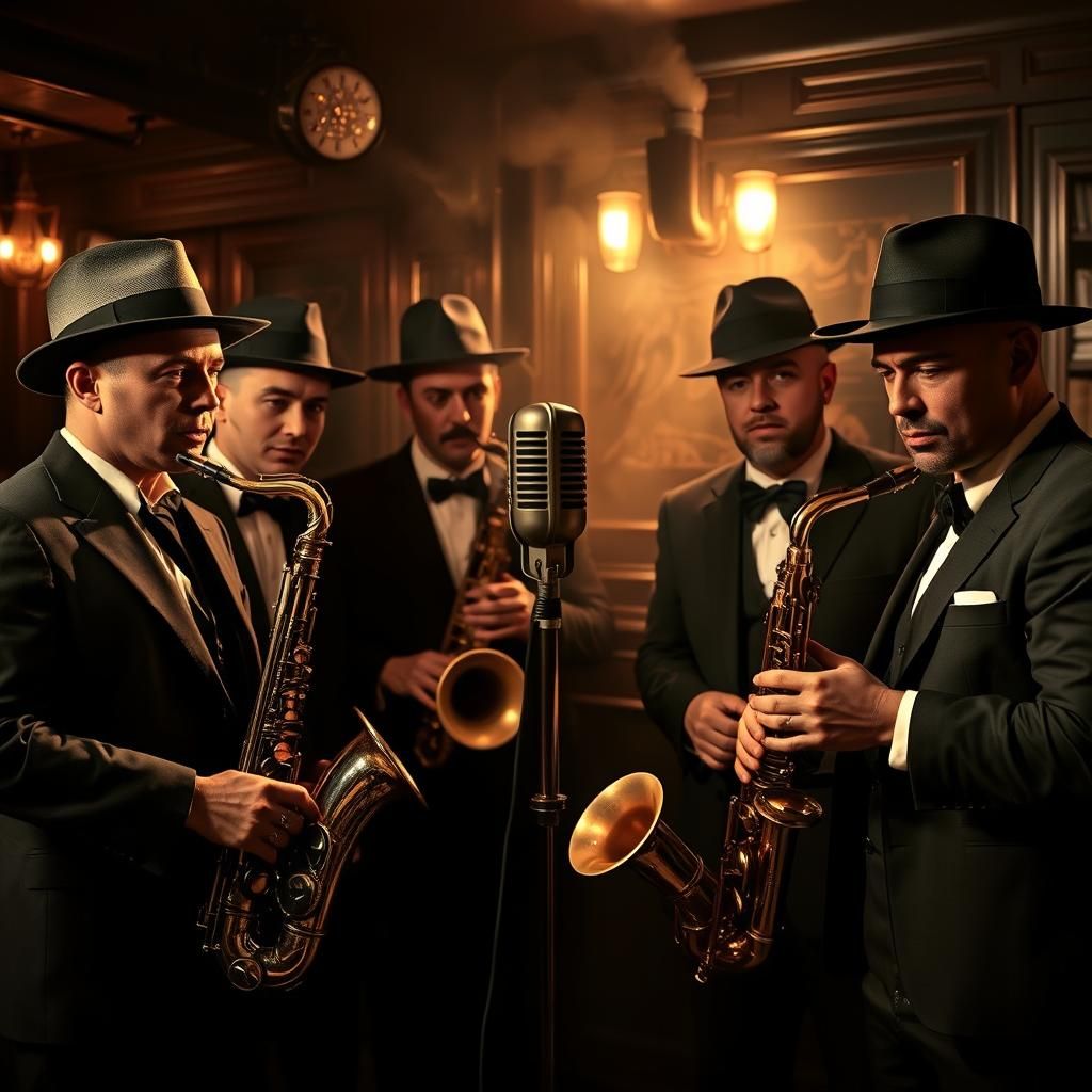 1920s Jazz Club Scene in Film Noir Style