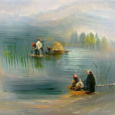 Fishermen on a Lake at Dawn