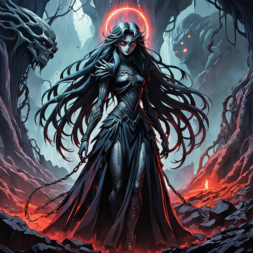 Ethereal Dark Sorceress in a Gothic, Surreal Landscape