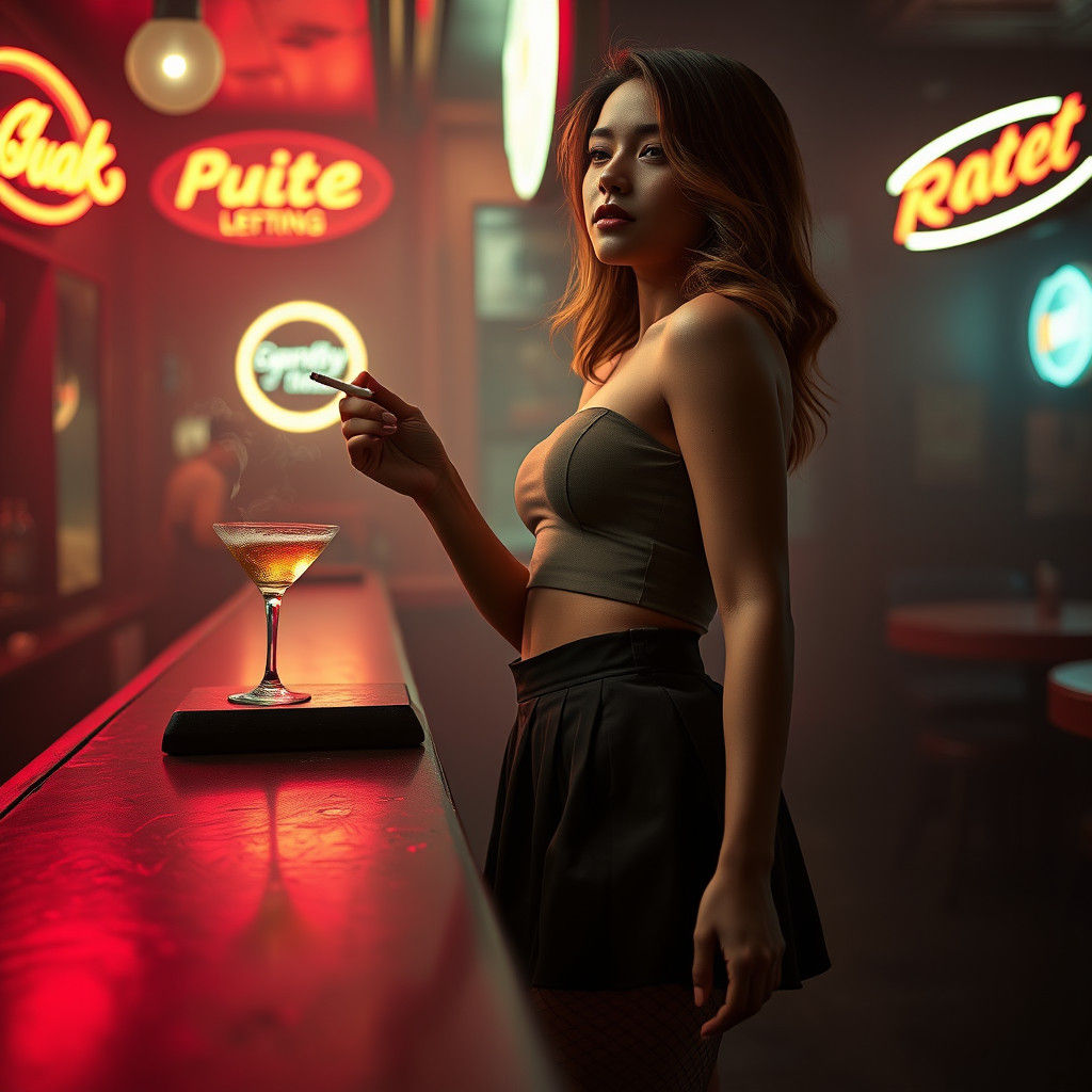 Filipino Woman in Smoky Bar, Film Noir Style