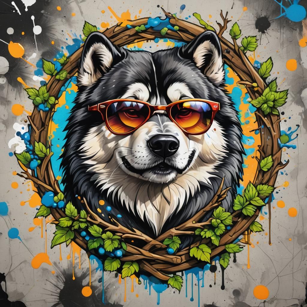 Alaskan Malamute Logo in Graffiti Art Style
