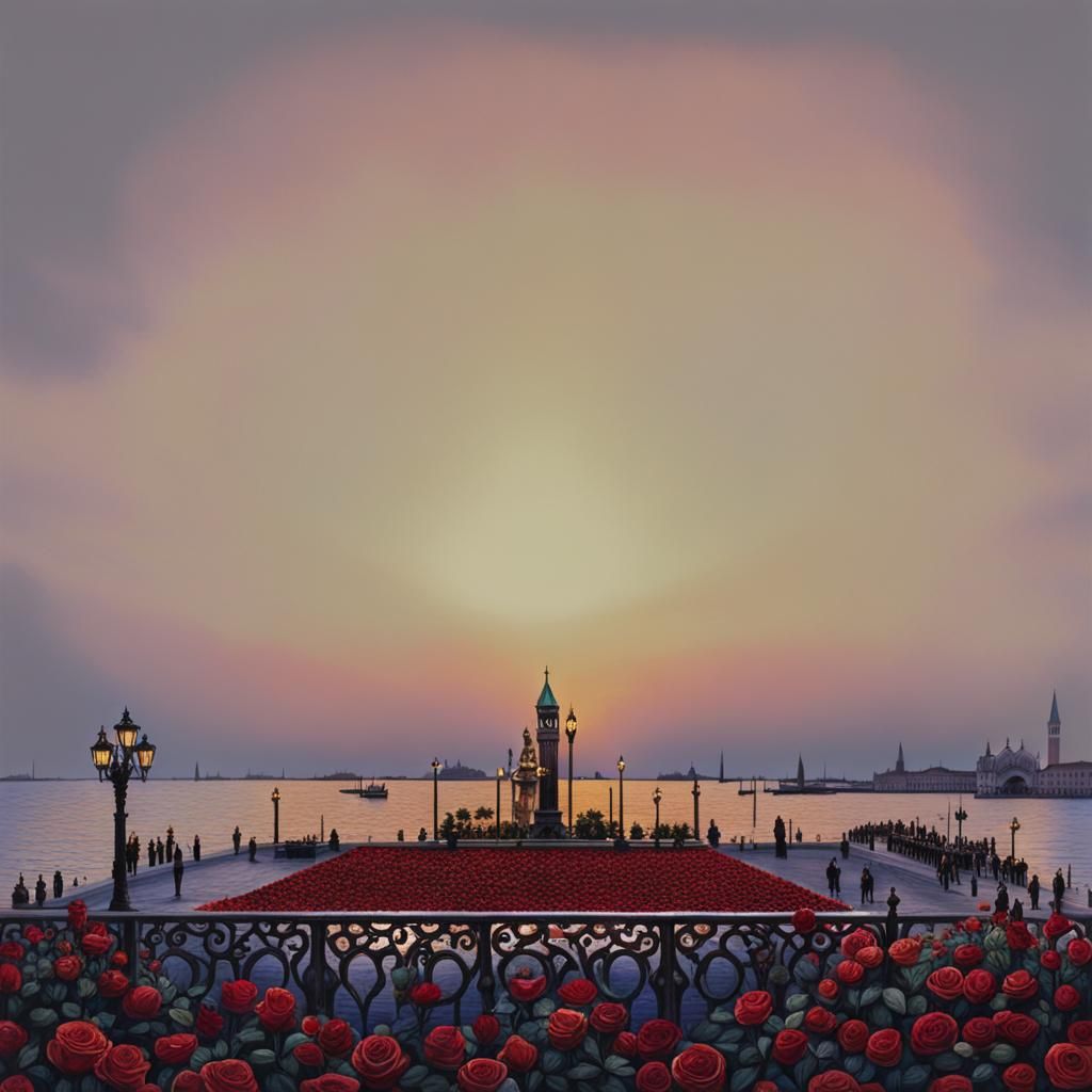 At sunset, St. Mark's Square in Venice is entirely covered b...