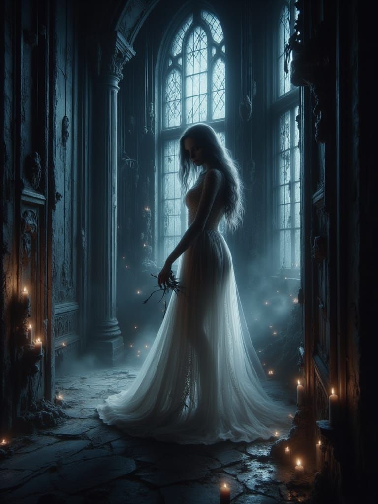 Ethereal Victorian Specter in Flickering Candlelight