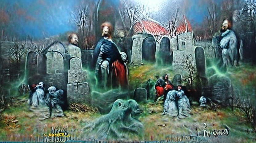 Ghost in Graveyard: Gothic Horror Art