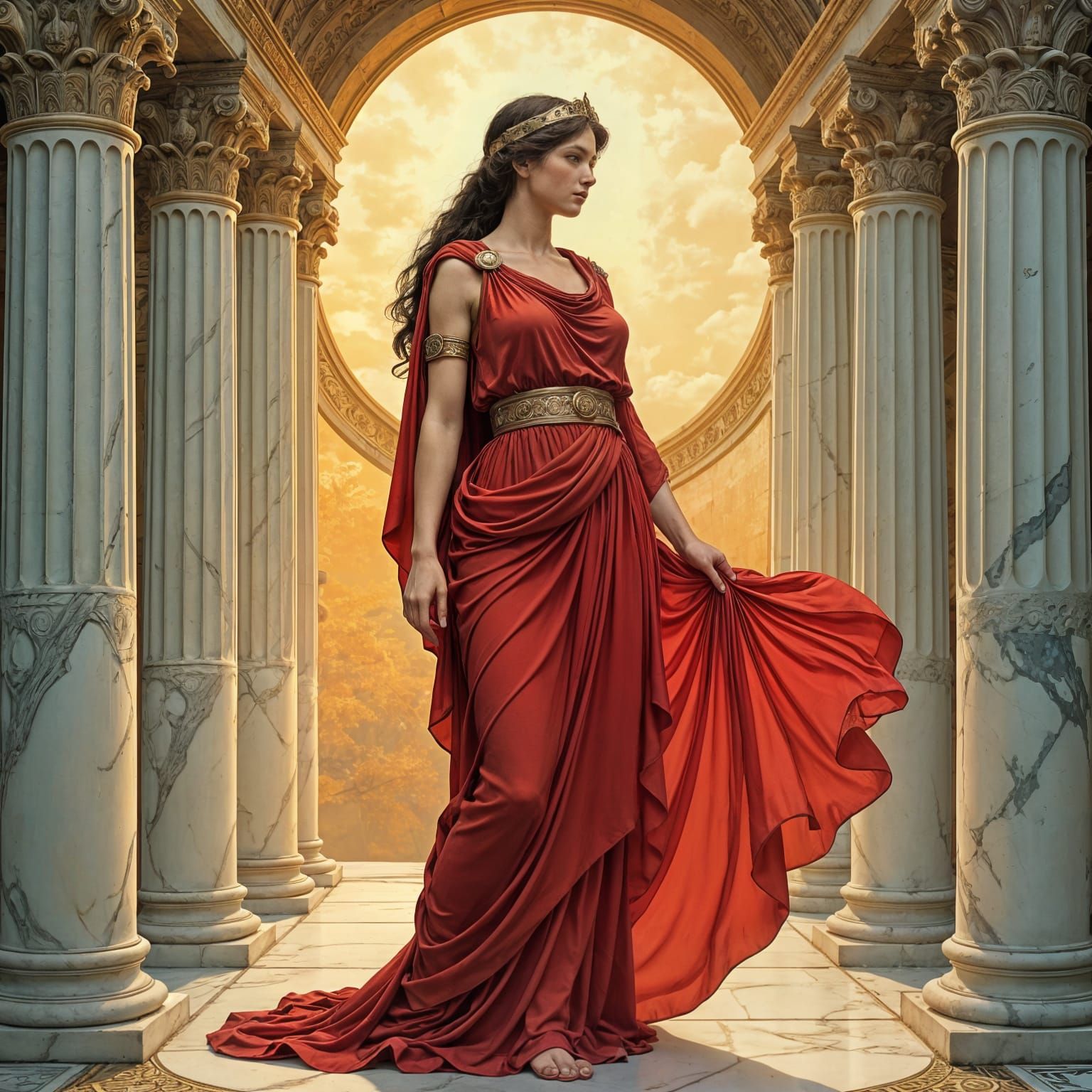 Athena in Red: AI-Generated Image