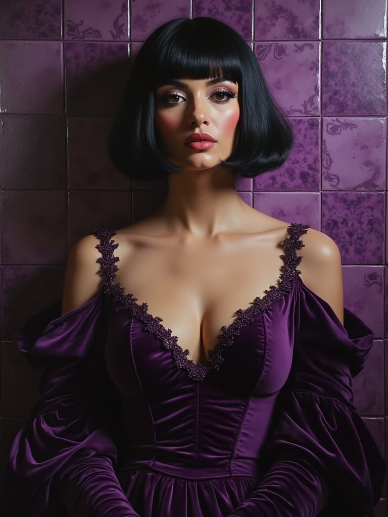 Baroque Oil Portrait of Woman in Purple Gown