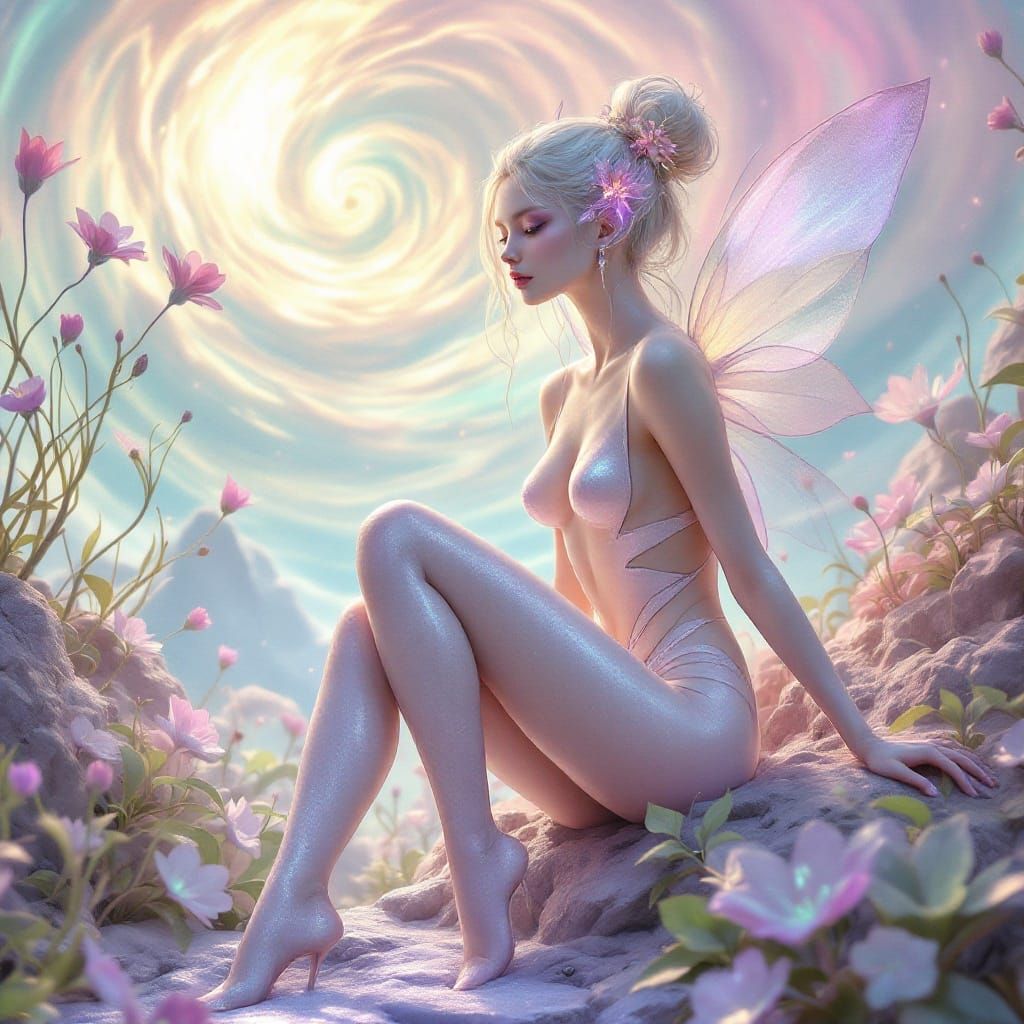 Venusian Fairy in Shimmering Mother of Pearl Outfit