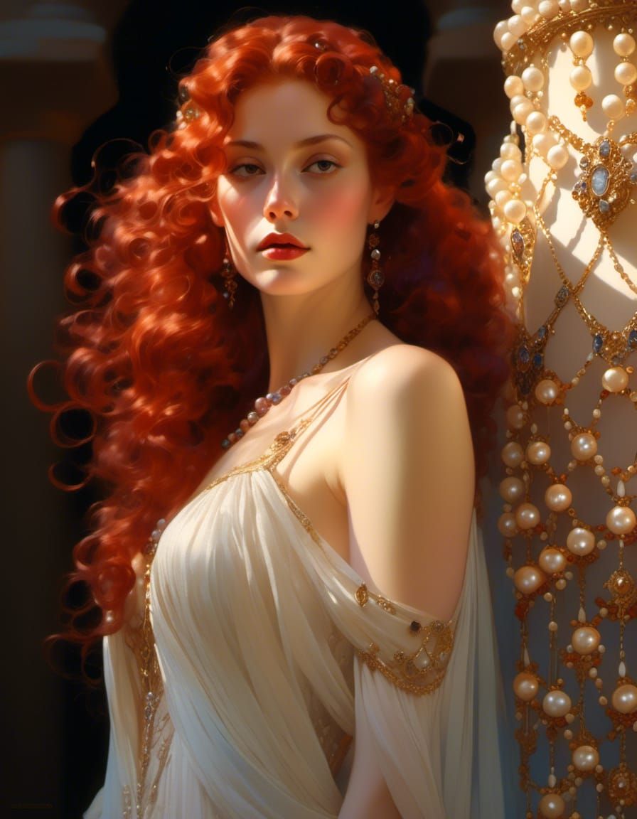 Pearl and Gem Rococo Lady in Art Nouveau Style