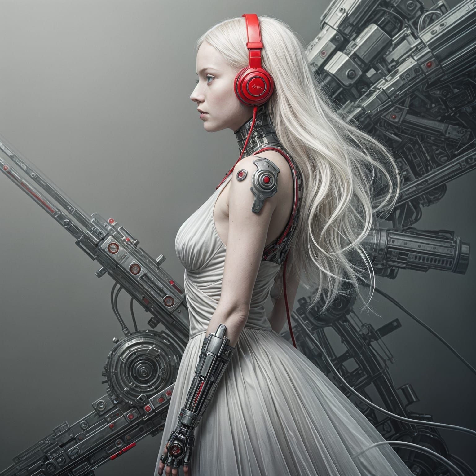 Albino Cyborg Girl in Surreal Expressionist Style