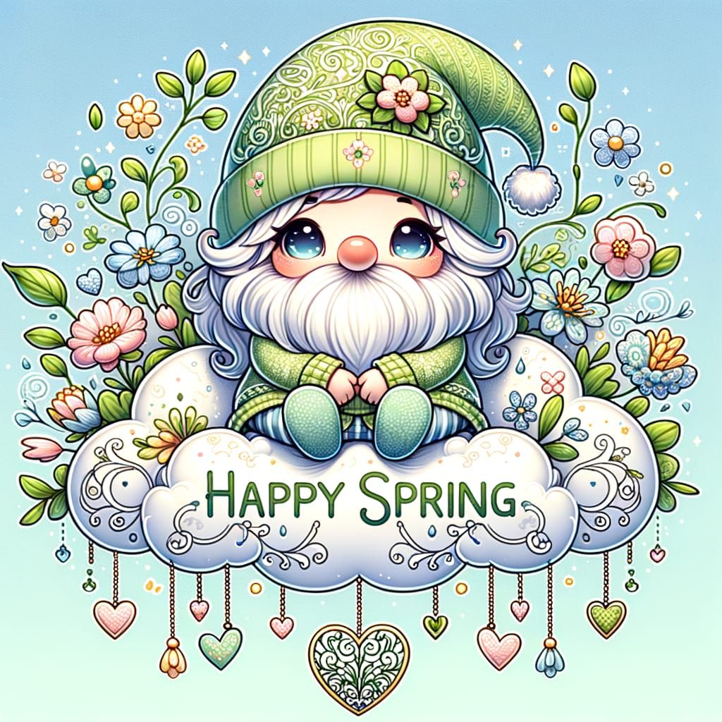Whimsical Chibi Gnome Welcomes Happy Spring
