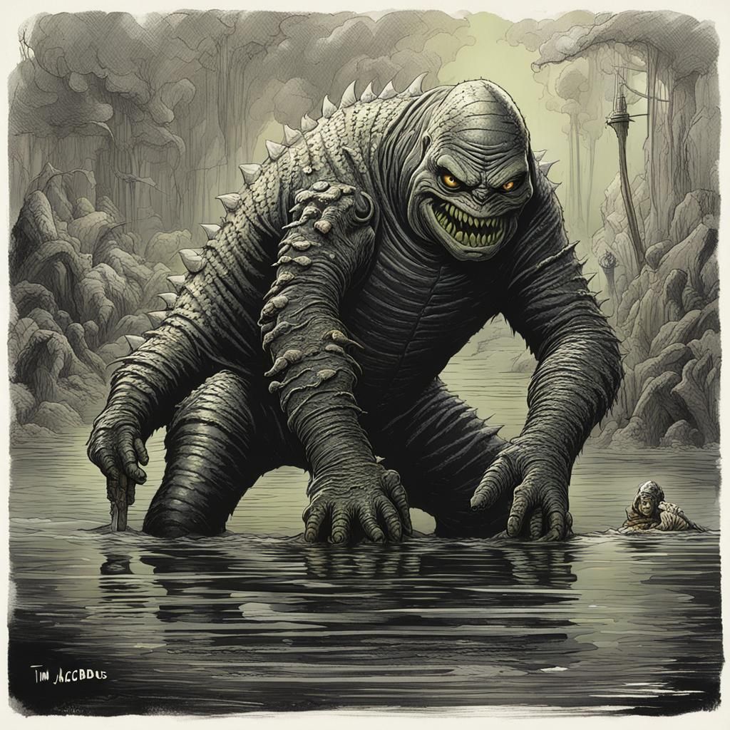 Gill-man Illustration in Monster Movie Style