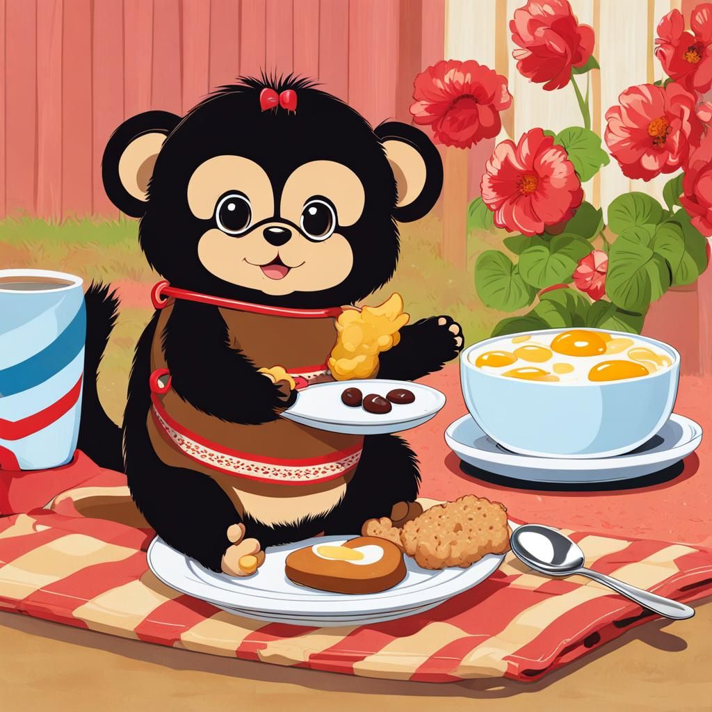 Monchhichi having breakfast