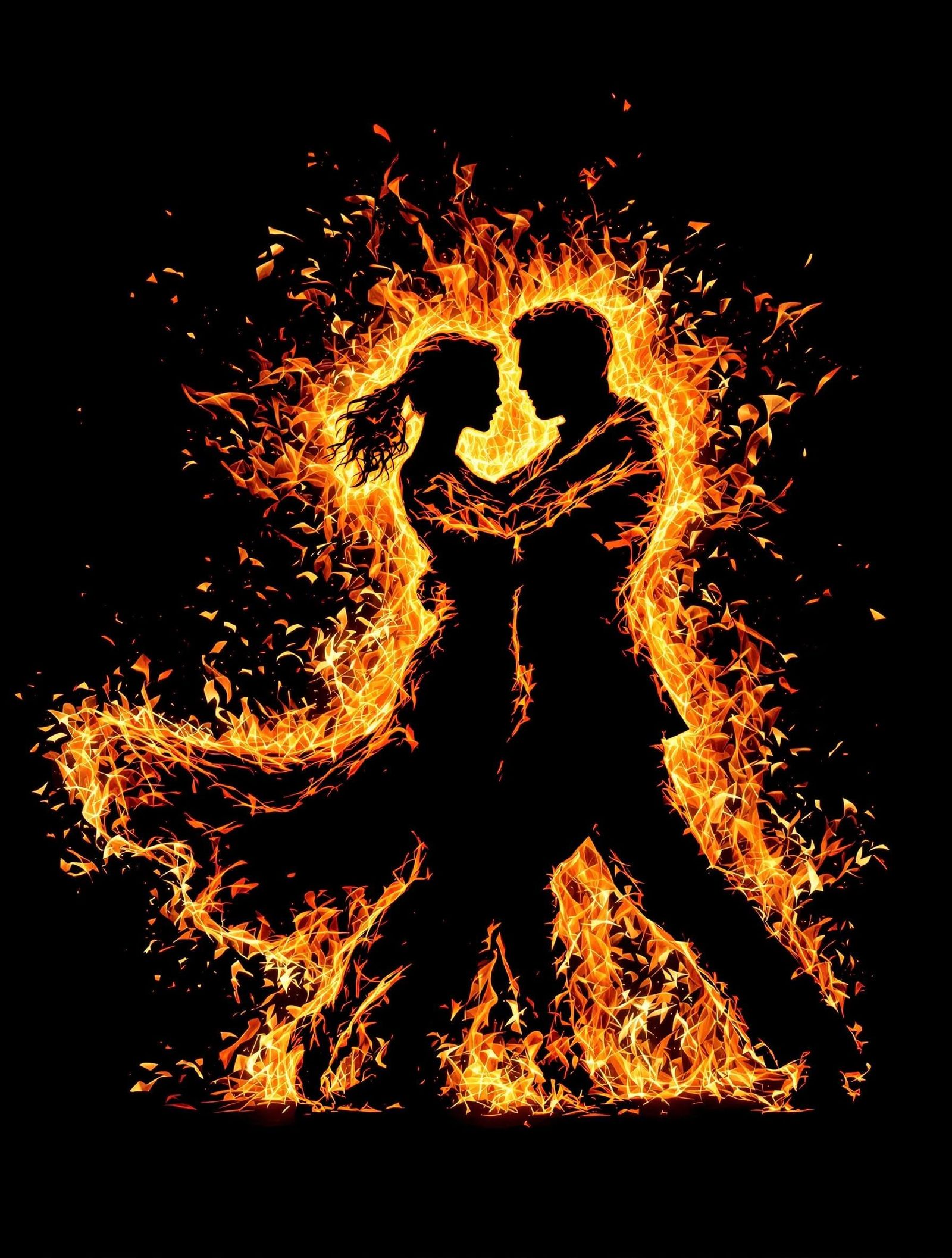 Tango Dancers in Fiery Silhouette