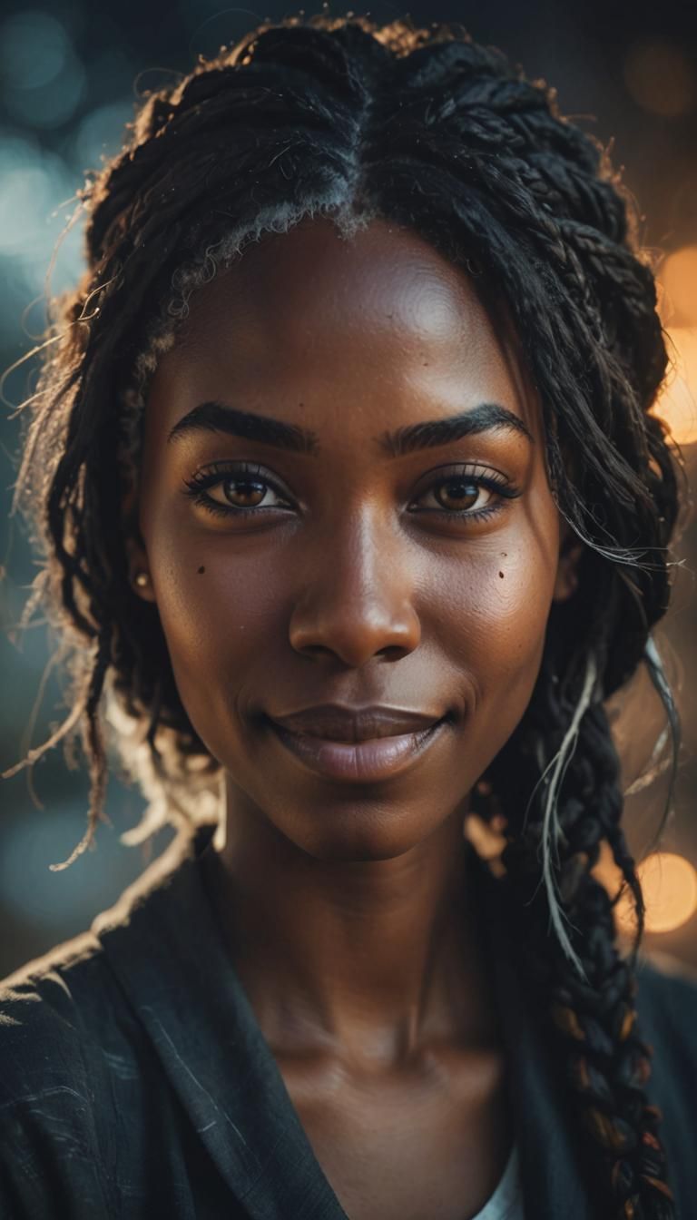 Afro-Surreal Black Girl with White Hair Portrait
