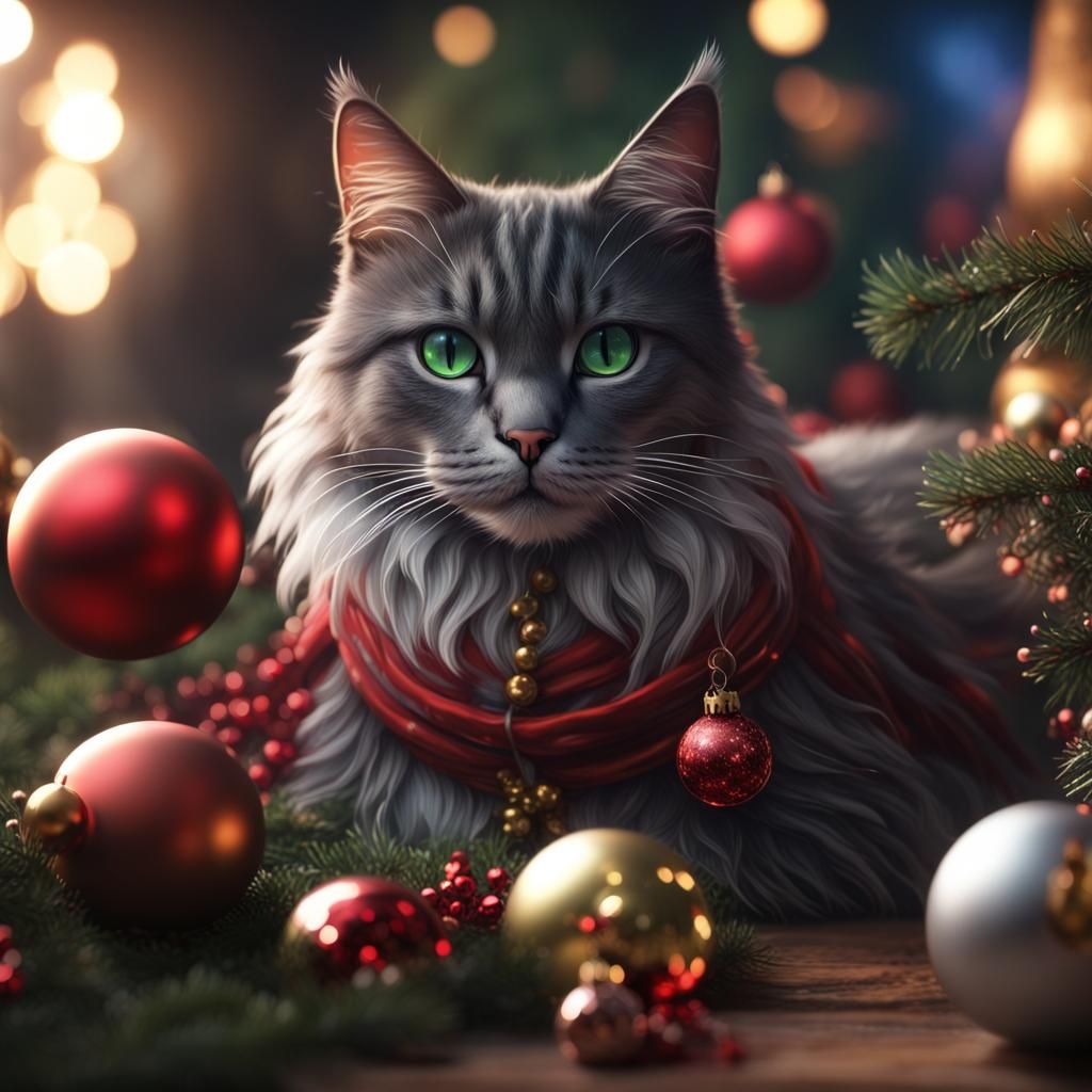 Festive Christmas Cat in Detailed Matte Painting