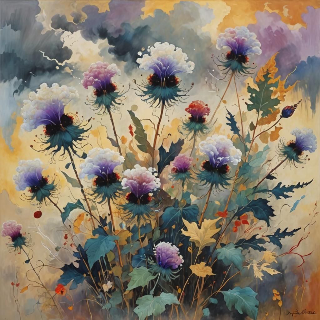 Golden Autumn Rococo Scene with Swirling Clouds