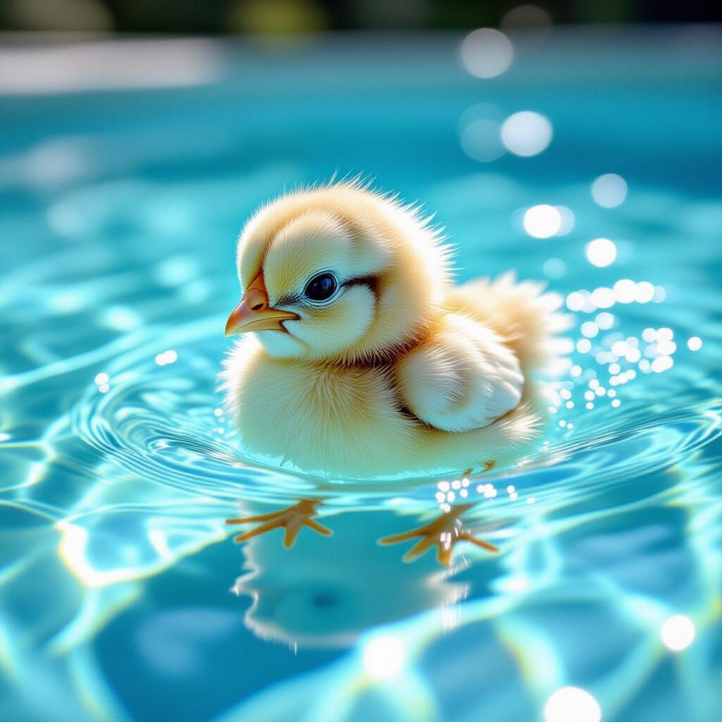 Fluffy Chick Swims in Diamond-Filled Pool
