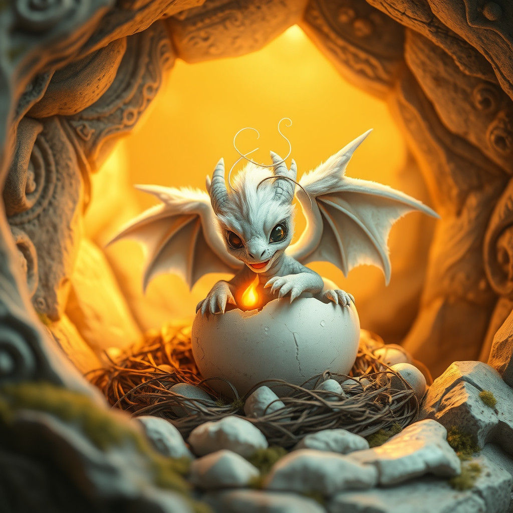 Adorable Dragon Hatching in Dreamlike Fantasy Art