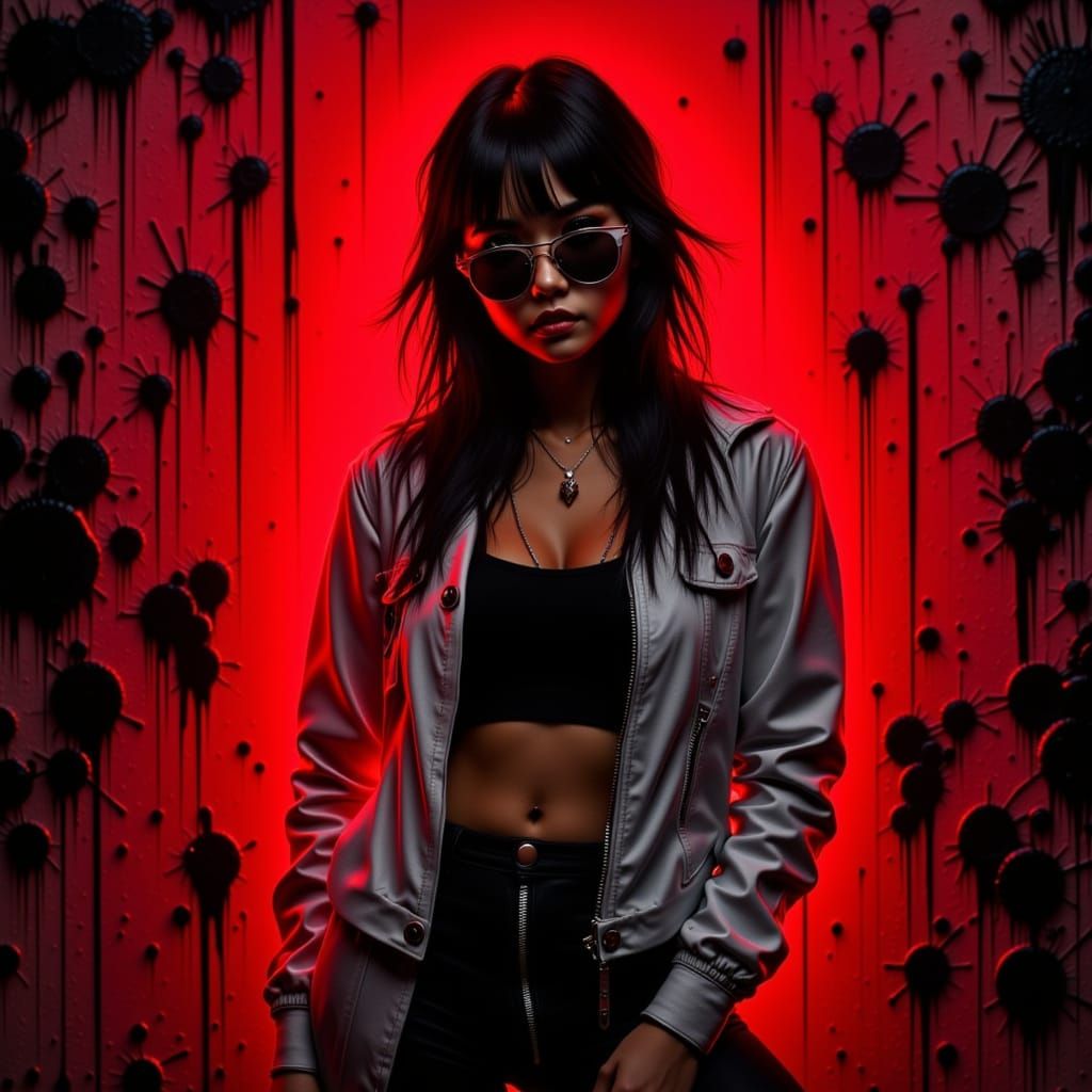 Trendy Woman in Pop Art Style with Red Lighting