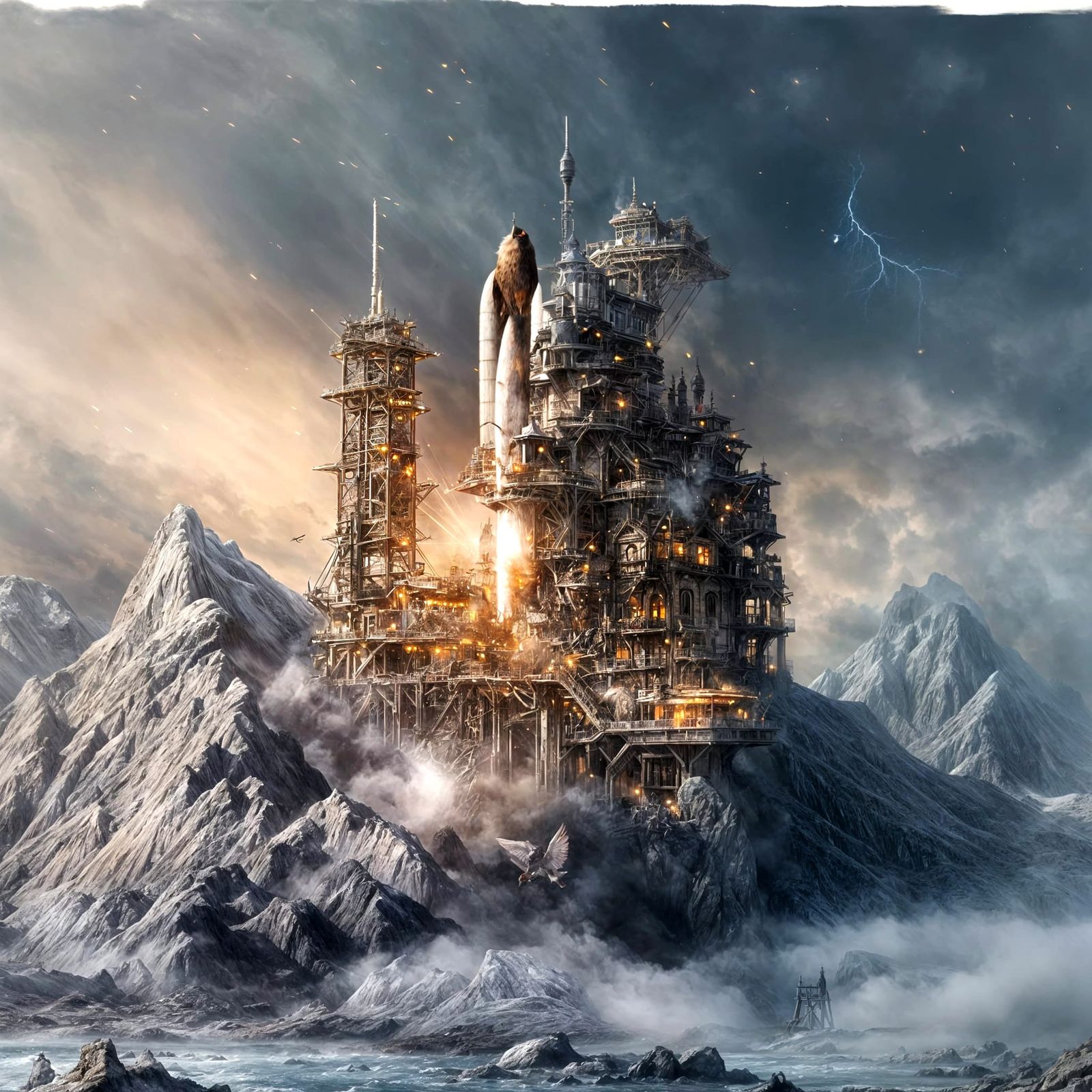 Futuristic Cityscape with Bizarre Creatures