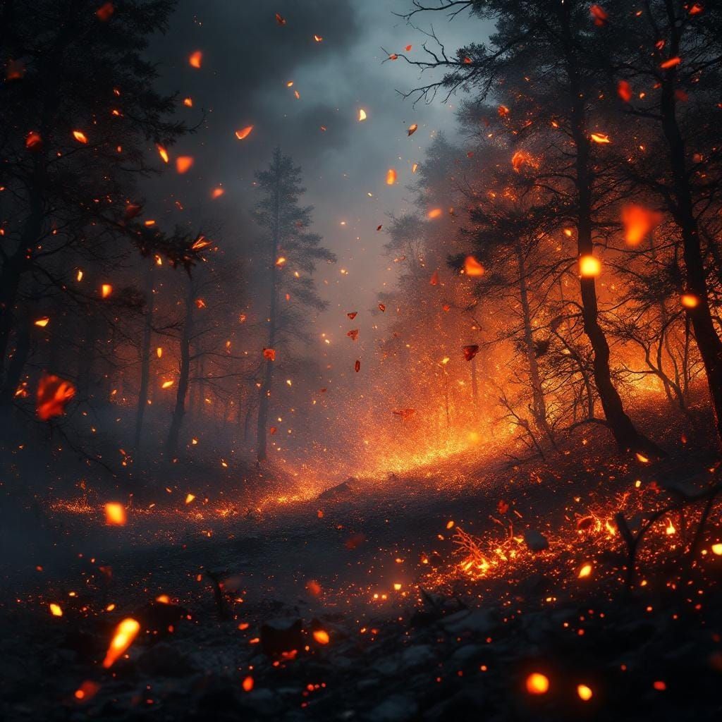 Crystalline Forest Fire: Surreal Cinematic Dreamscape