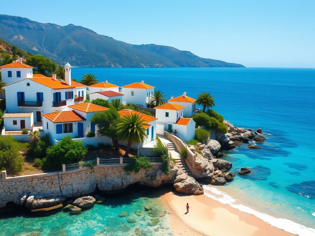 Idyllic Greek Island Paradise in Vibrant Matisse Style