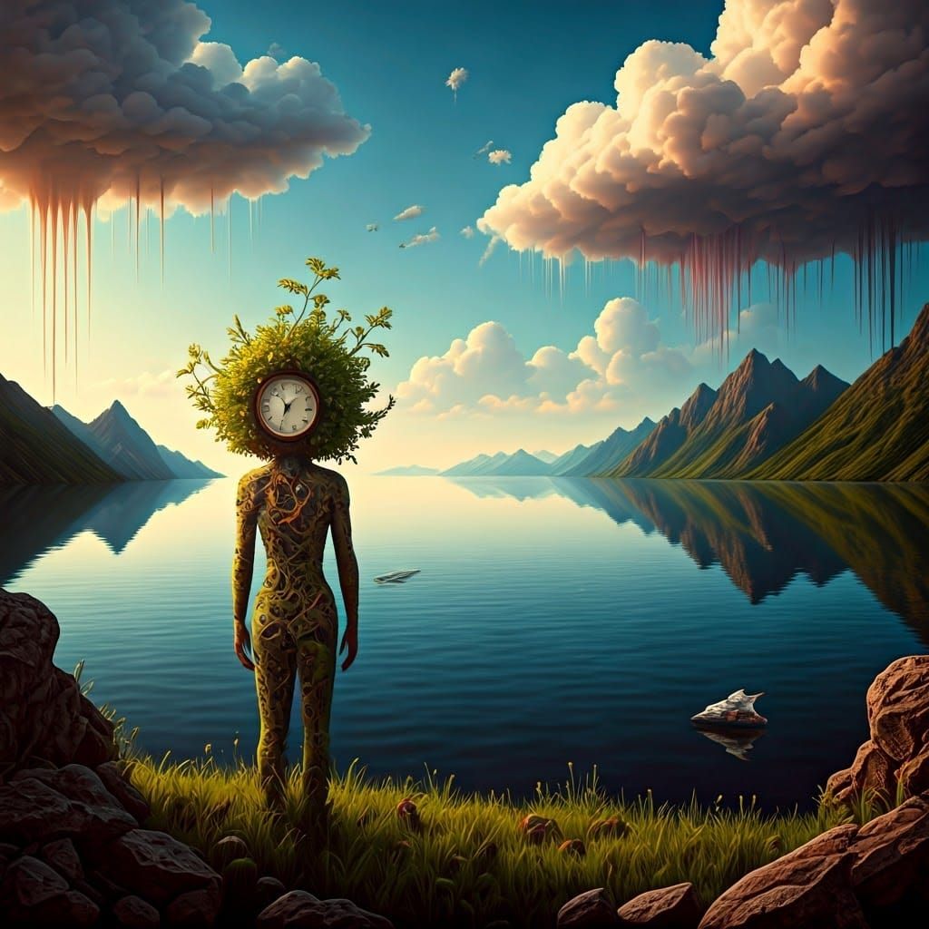 Ethereal Surrealist Dreamscape with Melting Paint Clouds and...