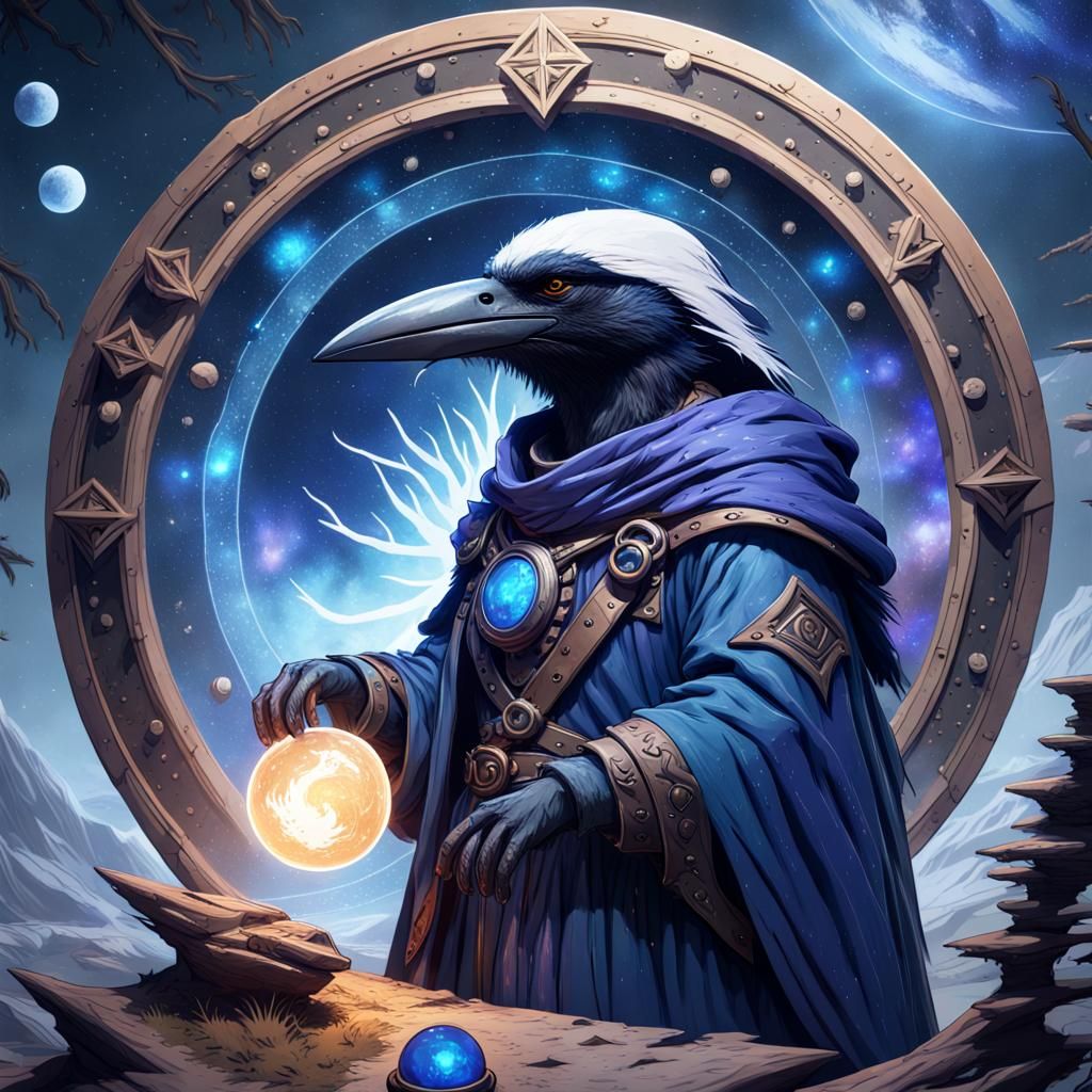 Kenku Star Druid in Galaxy Robes, Digital Art