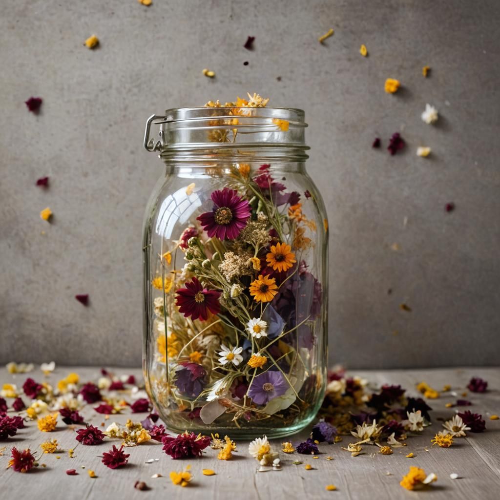 Dried Flowers in Shattered Jar: Professional Photography