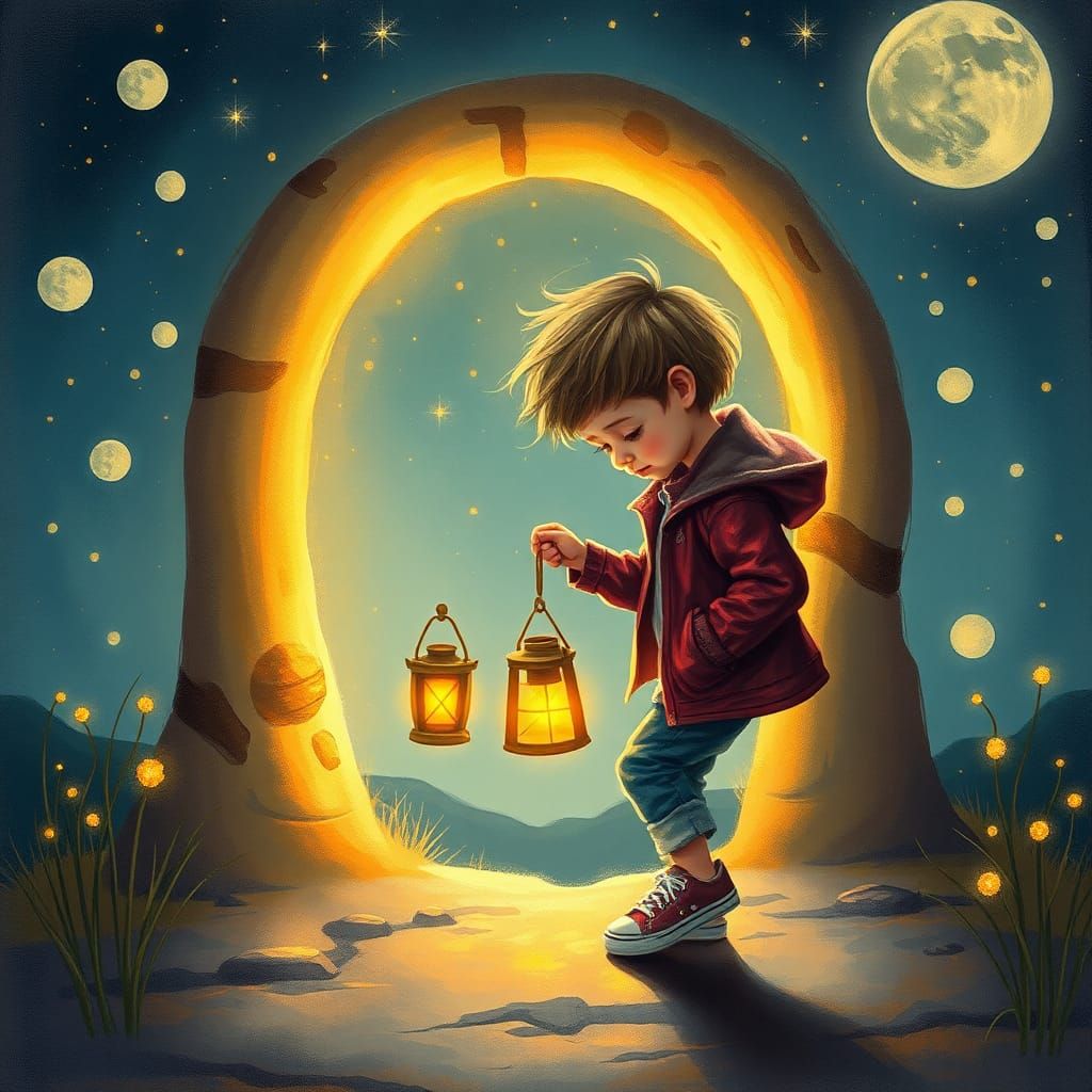 Child's Lantern Guides Path to Mystical Realm