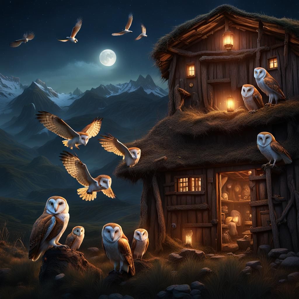 Barn Owls in the Peruvian Highlands at Night