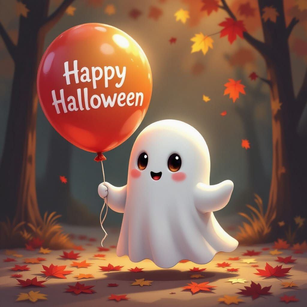 Cute Ghost with Balloon, Happy Halloween Acrylic Art