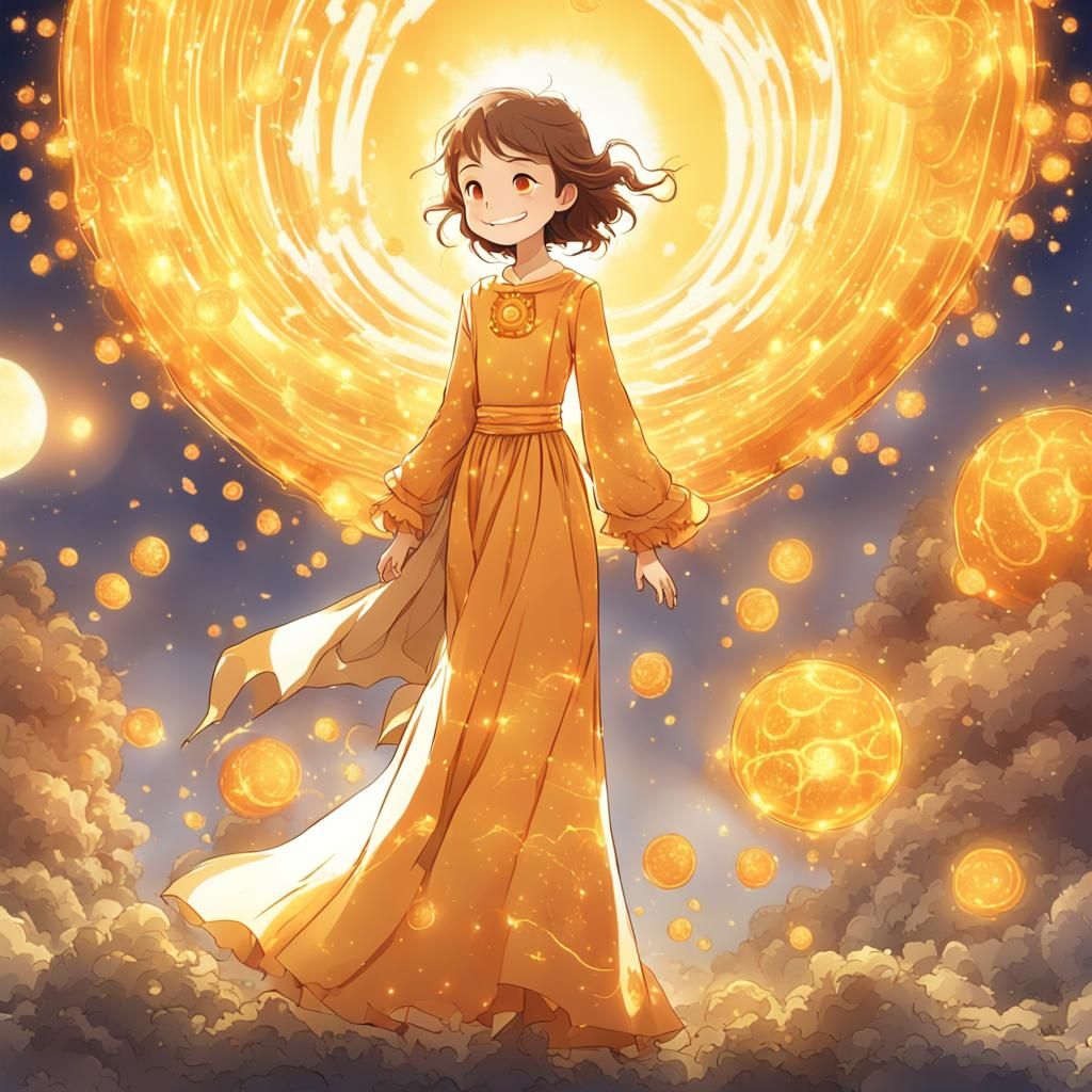 Radiant Woman in Dress of Sunlight: An AI Portrait
