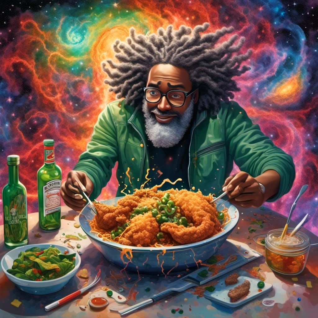 Burly Man's Feast: Electric Oil Painting in Disney Style