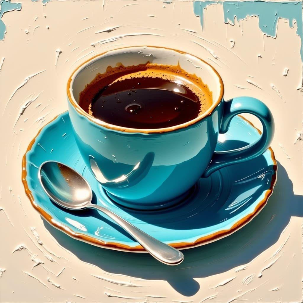 Impasto-Textured Coffee Cup Still Life in Soft Light