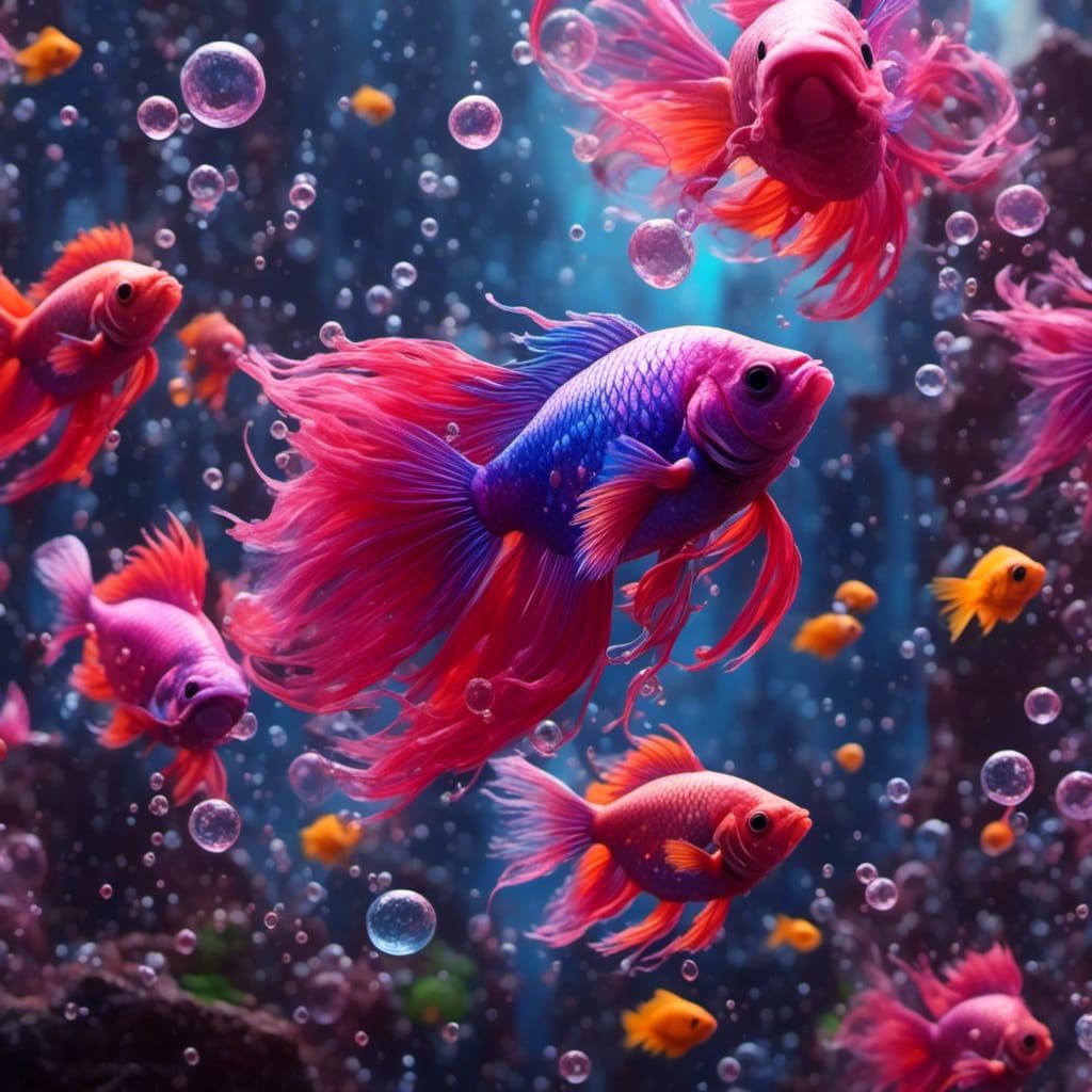 Fantastical Beta Fish in Enchanting Bubbles